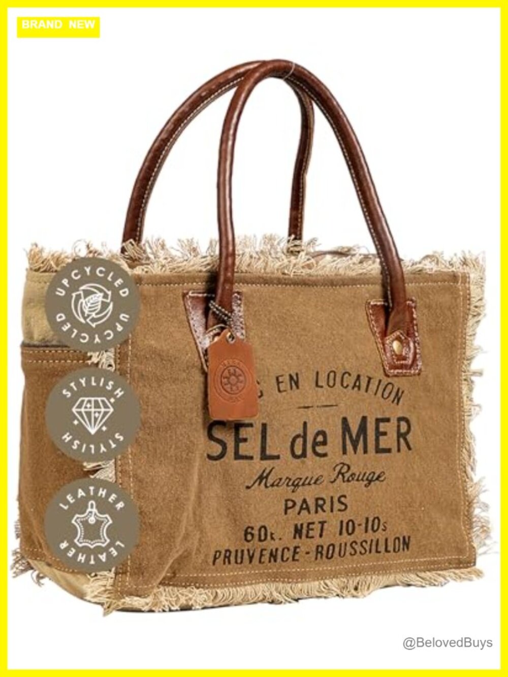 Canvas Tote Bag with Buffalo Leather Strap Hobo Shoulder Handbag